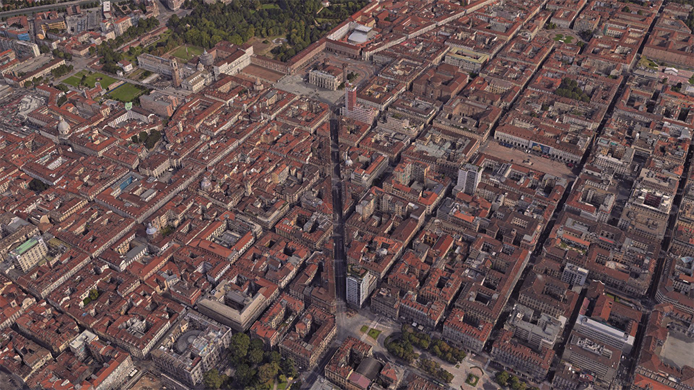 Vista aerea di via Pietro Micca da Piazza Solferino @ Via Pietro Micca